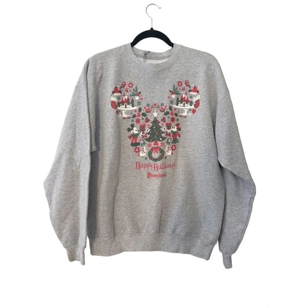 Disneyland Resort Mickey & Minnie Wreath Crewneck Sweatshirt – Heather Gray